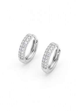 Platinum Plated Silver Tone Pavé CZ Huggie Hoop Earrings | Minimalist Jewelry